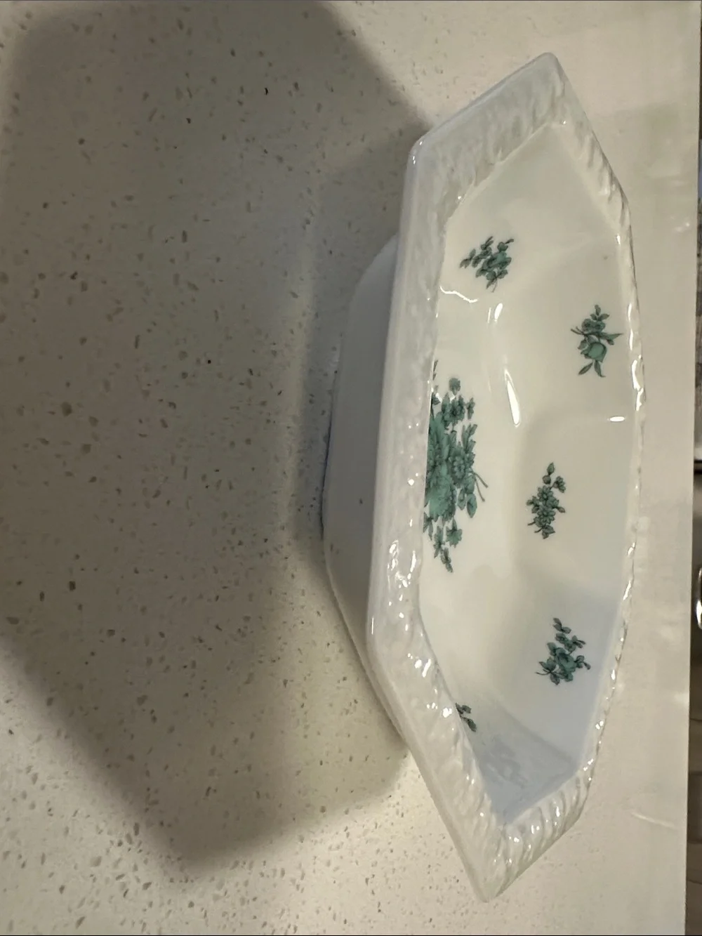 Rosenthal White Octagonal Porcelain Bowl with Green Floral Motif